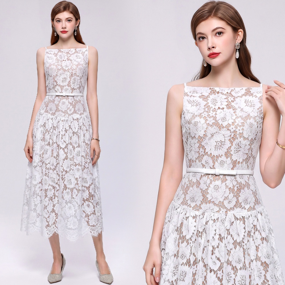 Hollow slim long dress with belt dress for women