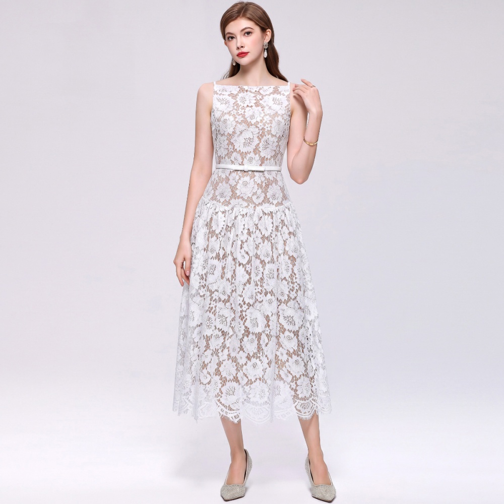 Hollow slim long dress with belt dress for women