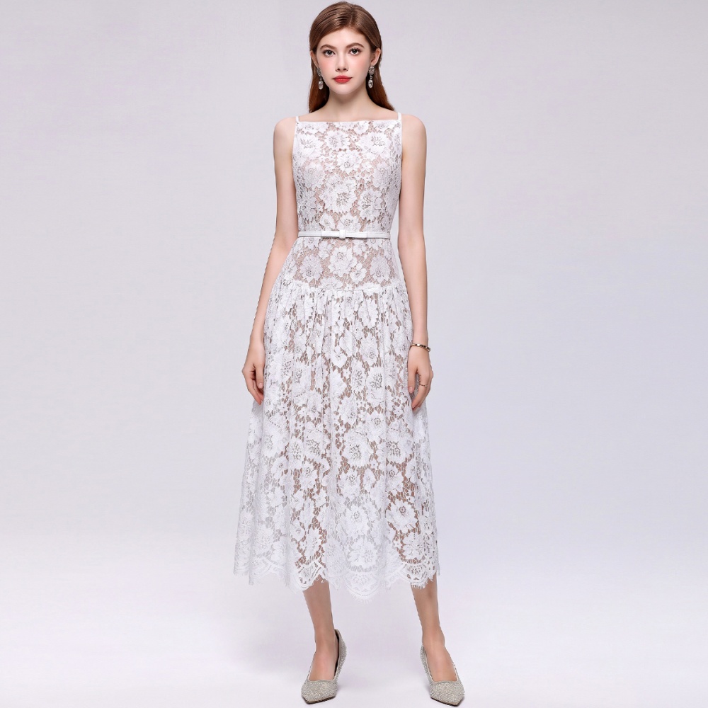 Hollow slim long dress with belt dress for women
