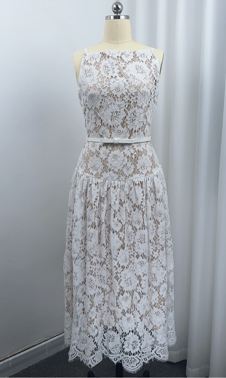 Hollow slim long dress with belt dress for women