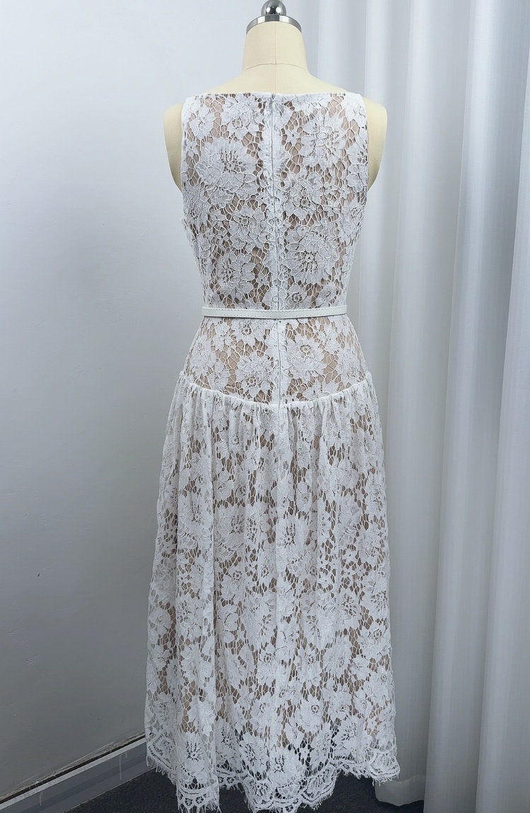 Hollow slim long dress with belt dress for women