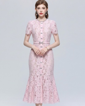 Round neck dress slim long dress for women