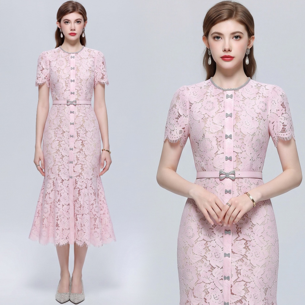 Round neck dress slim long dress for women