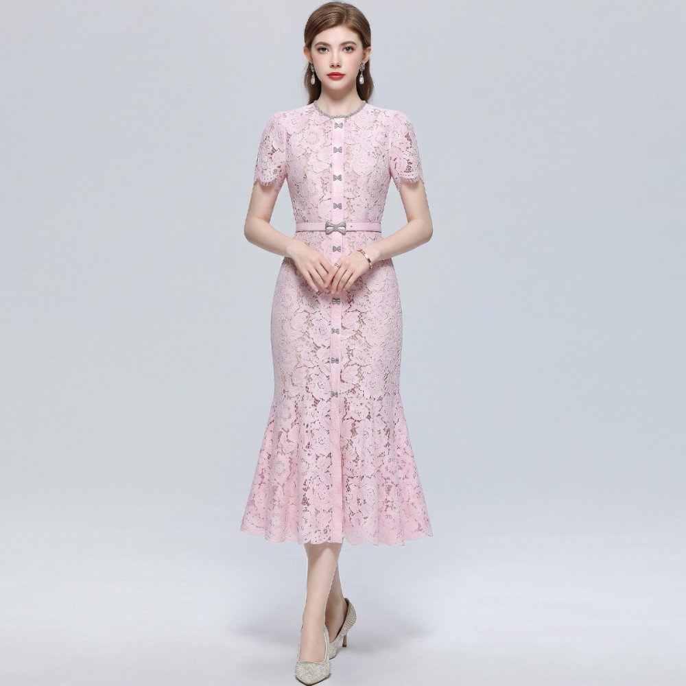 Round neck dress slim long dress for women