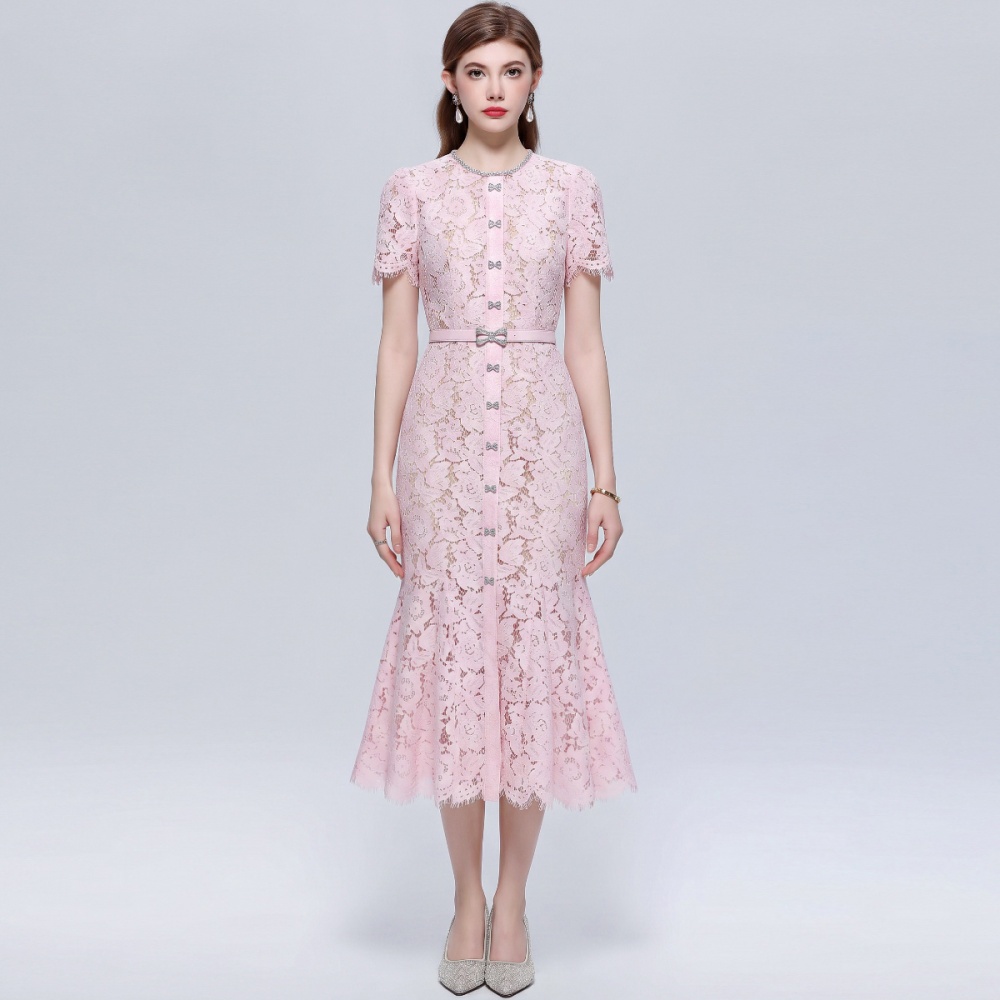 Round neck dress slim long dress for women
