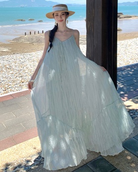 Vacation big skirt slim fold lady long summer dress