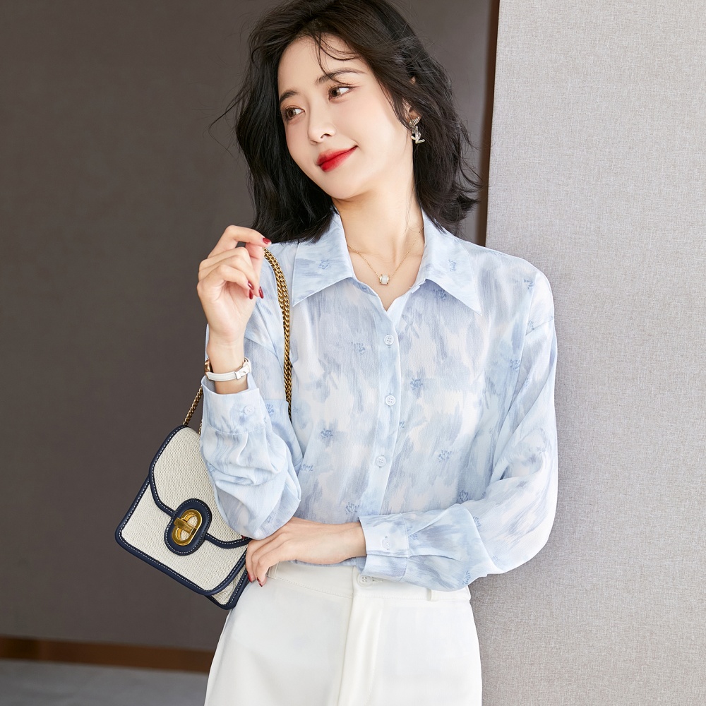 Chiffon niche tops autumn France style shirt for women