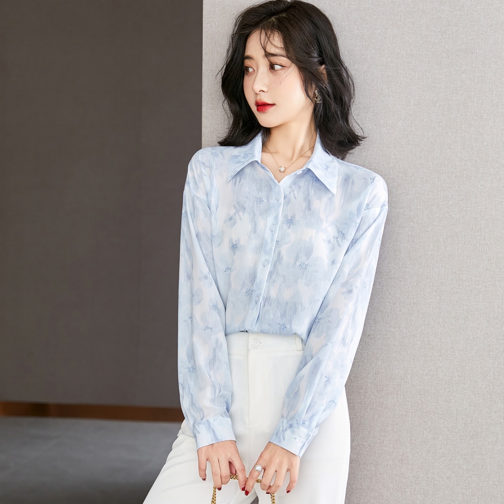 Chiffon niche tops autumn France style shirt for women