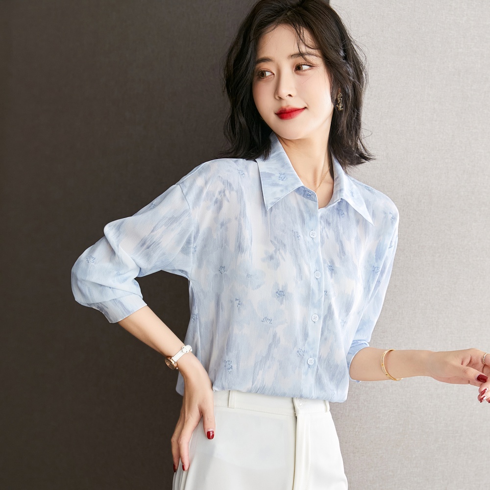 Chiffon niche tops autumn France style shirt for women