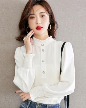 Lotus leaf edges cstand collar autumn shirt for women