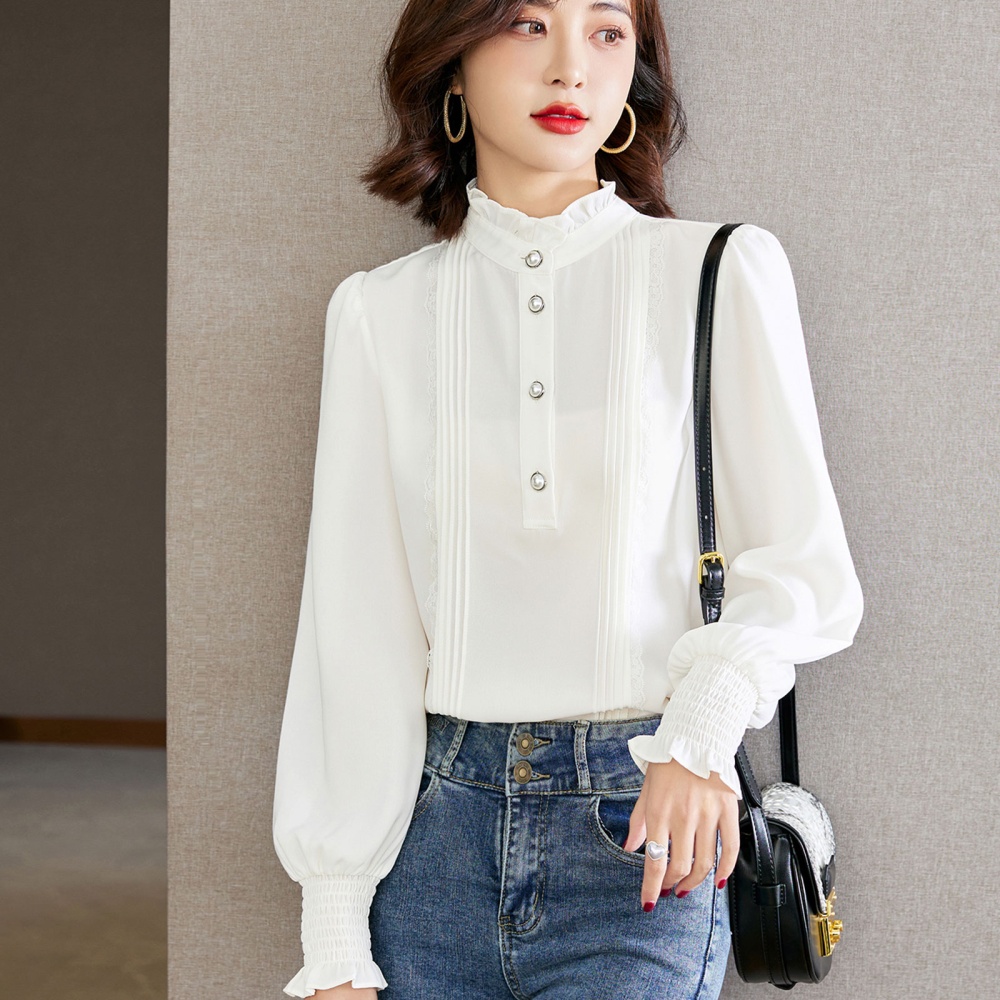 Lotus leaf edges cstand collar autumn shirt for women