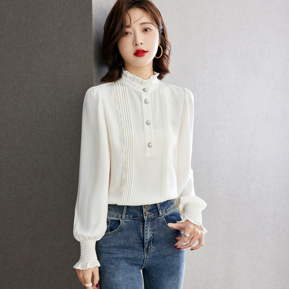 Lotus leaf edges cstand collar autumn shirt for women
