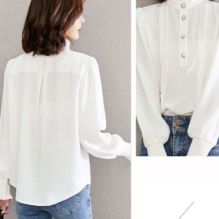 Lotus leaf edges cstand collar autumn shirt for women