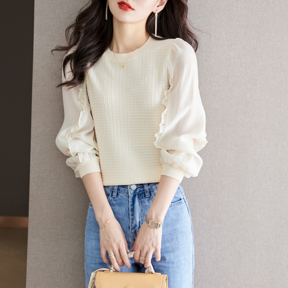 Slim autumn sweater splice Korean style tops for women