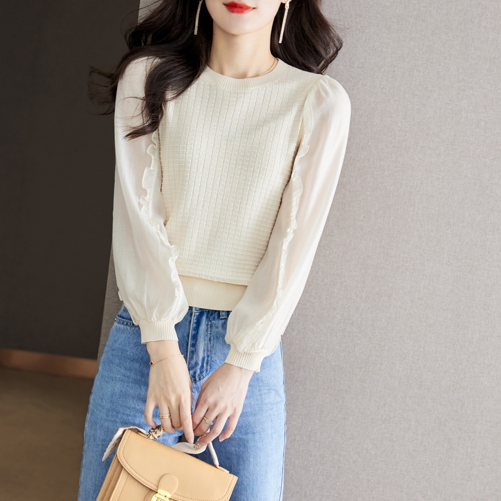 Slim autumn sweater splice Korean style tops for women