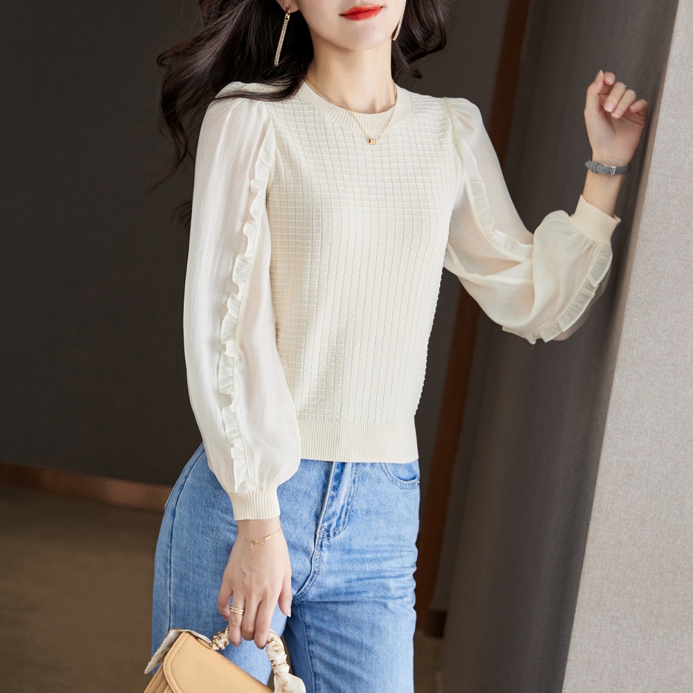 Slim autumn sweater splice Korean style tops for women