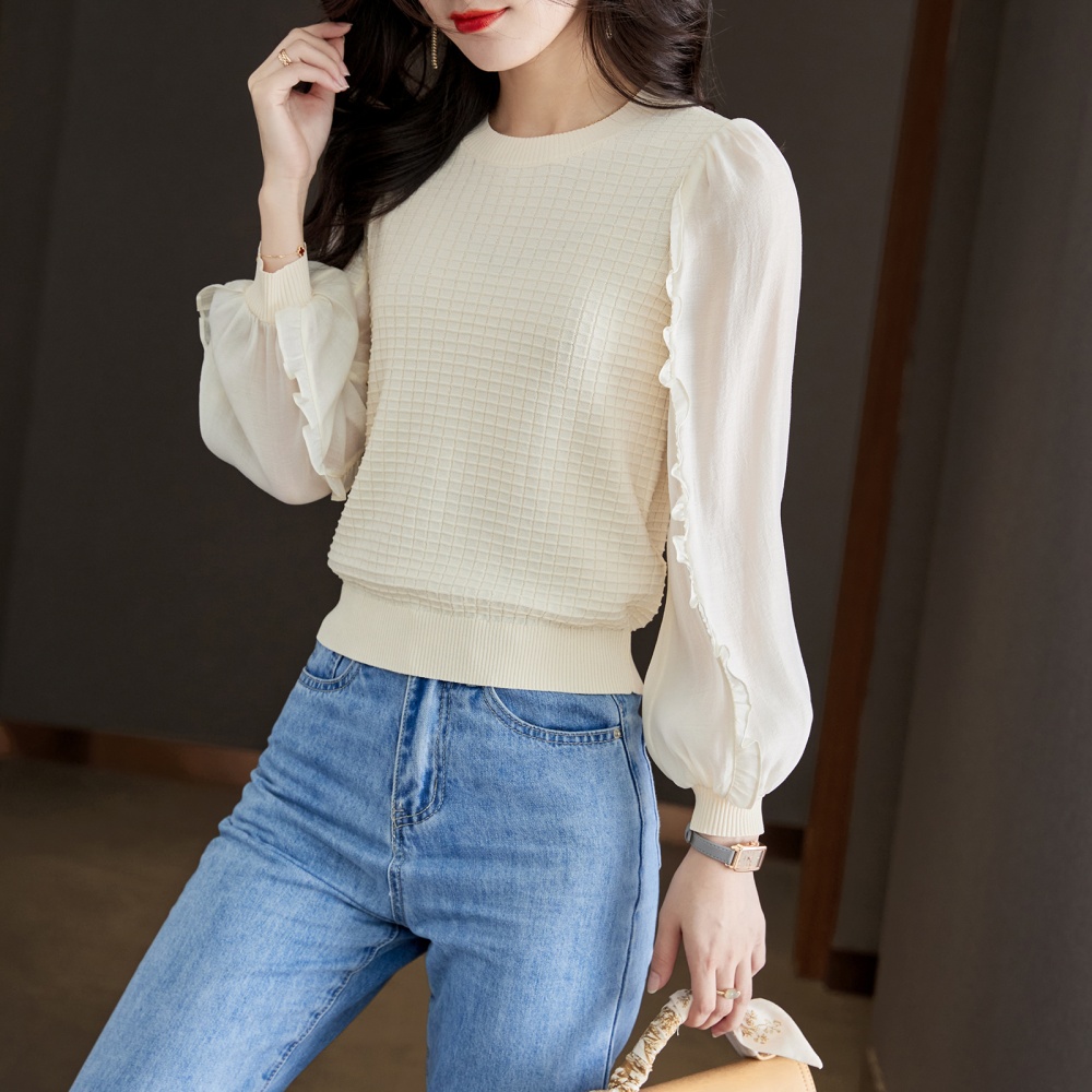 Slim autumn sweater splice Korean style tops for women