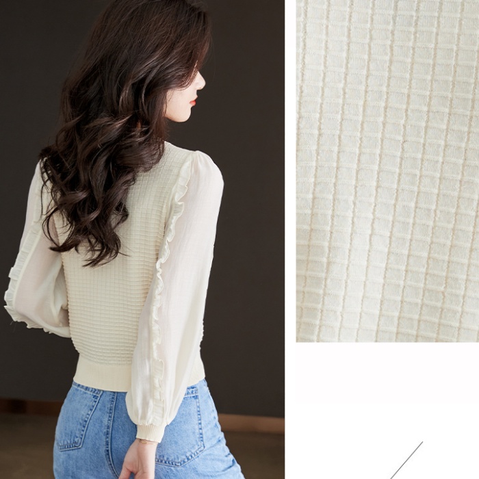 Slim autumn sweater splice Korean style tops for women