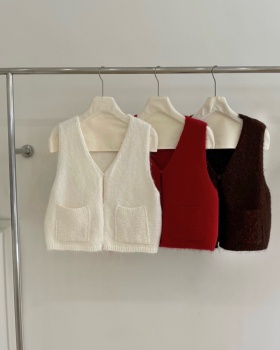 Knitted Korean style vest pocket waistcoat for women