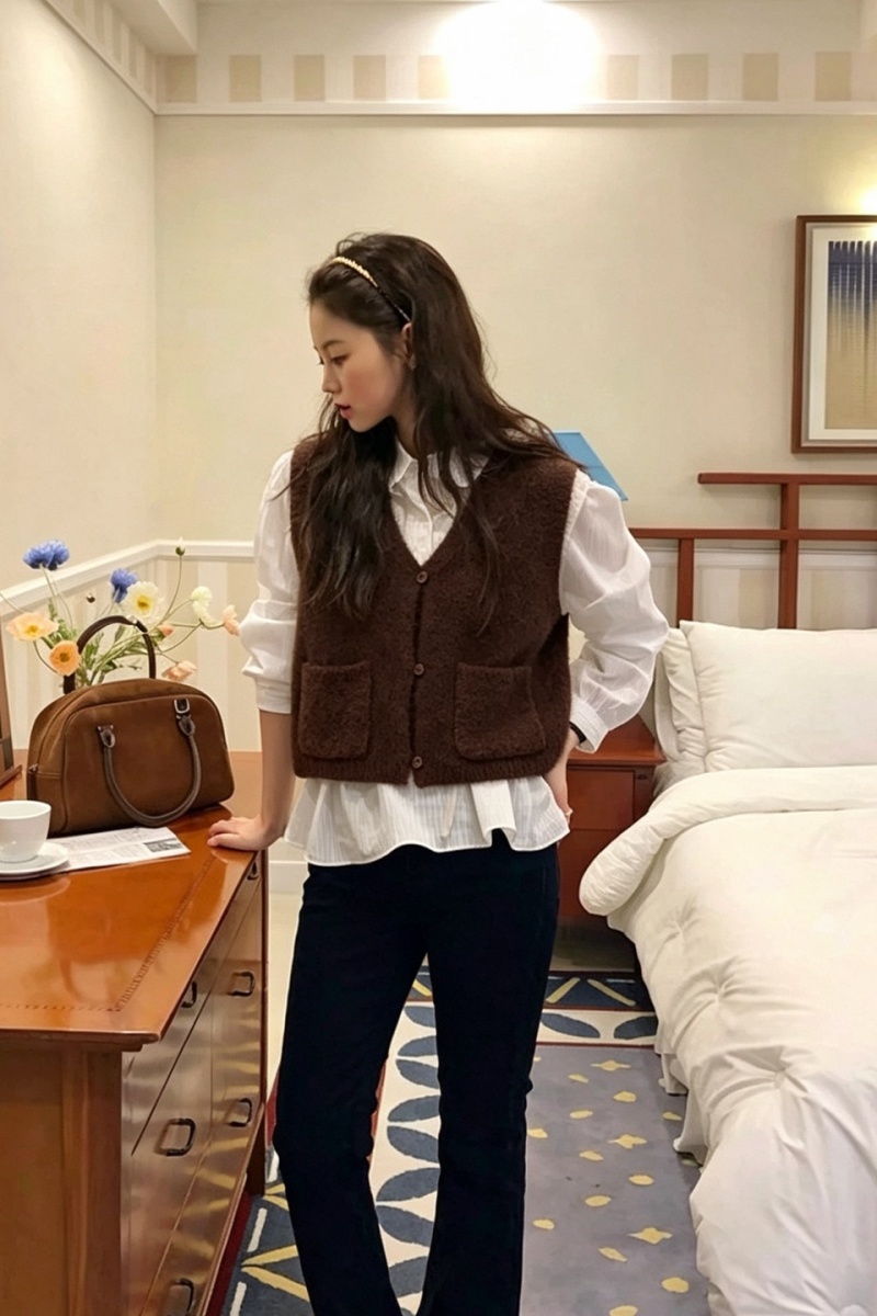 Knitted Korean style vest pocket waistcoat for women