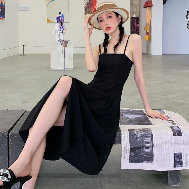 France style split pinched waist temperament slim dress
