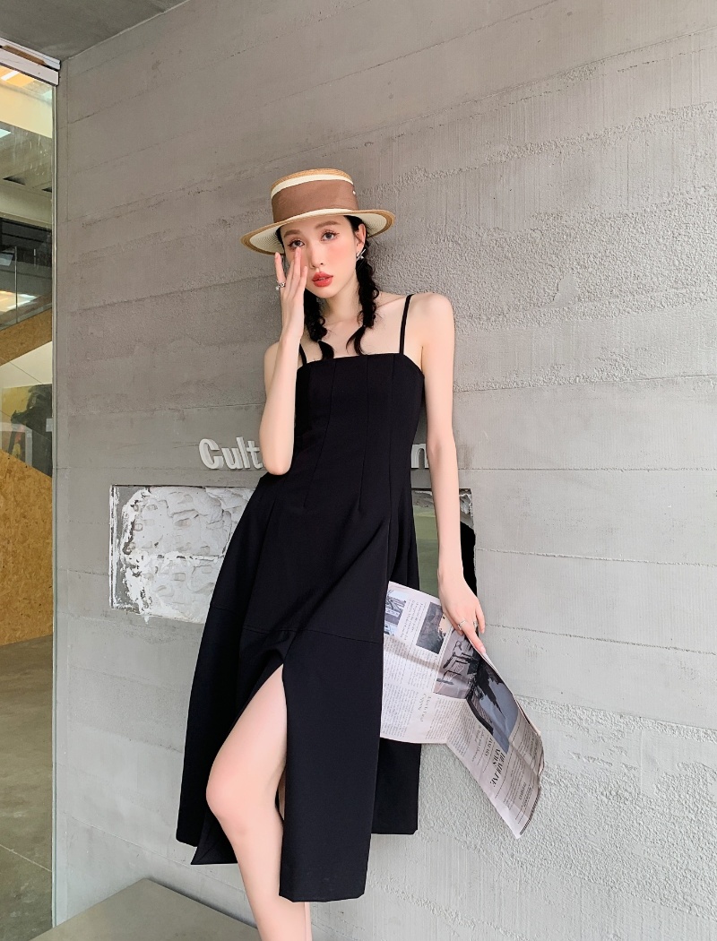 France style split pinched waist temperament slim dress