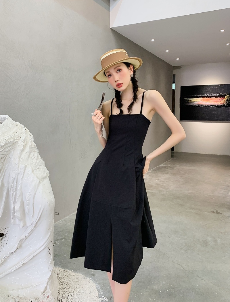 France style split pinched waist temperament slim dress