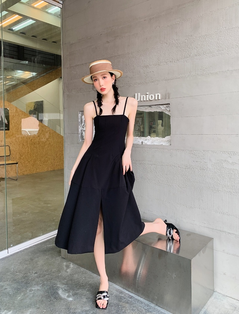 France style split pinched waist temperament slim dress