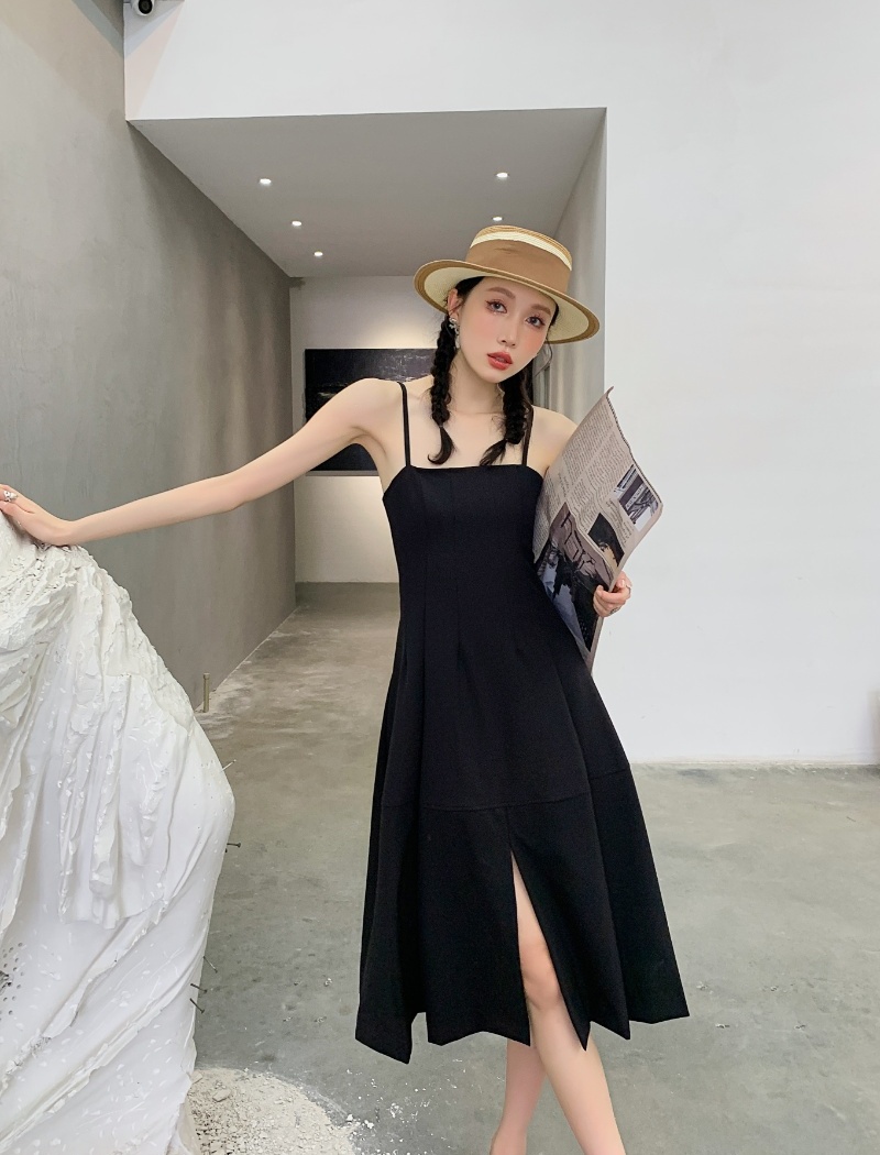 France style split pinched waist temperament slim dress