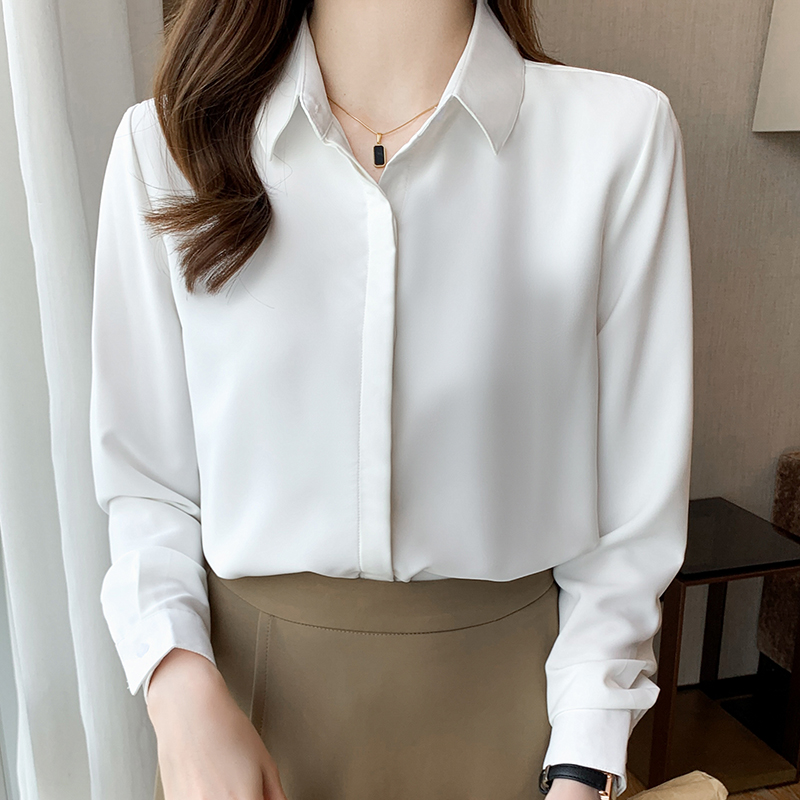 Autumn temperament white shirt chiffon overalls tops