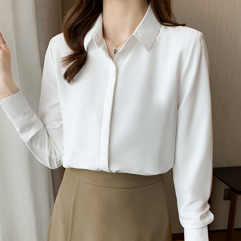 Autumn temperament white shirt chiffon overalls tops