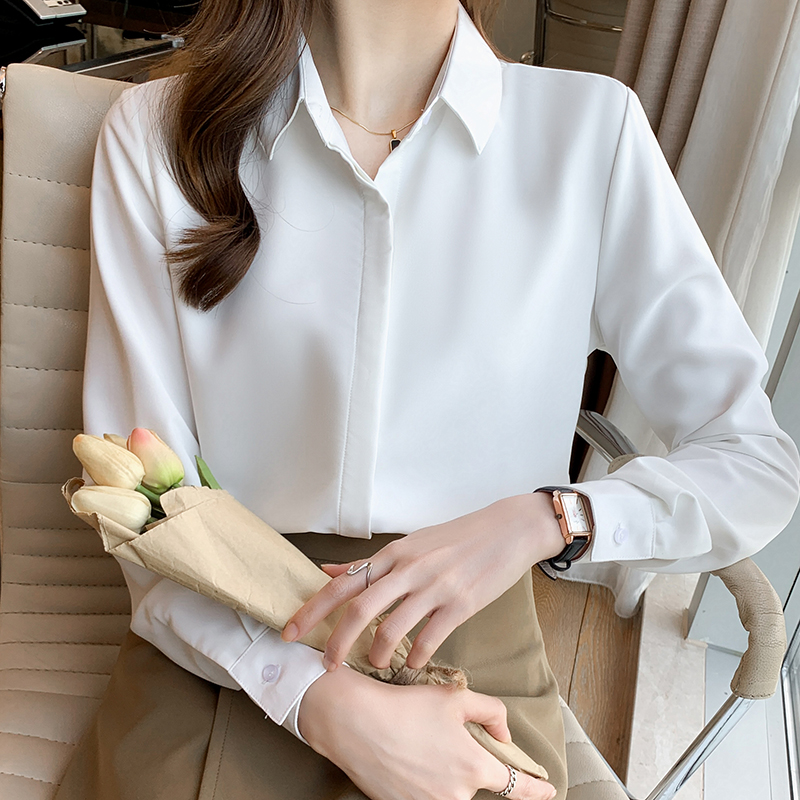 Autumn temperament white shirt chiffon overalls tops