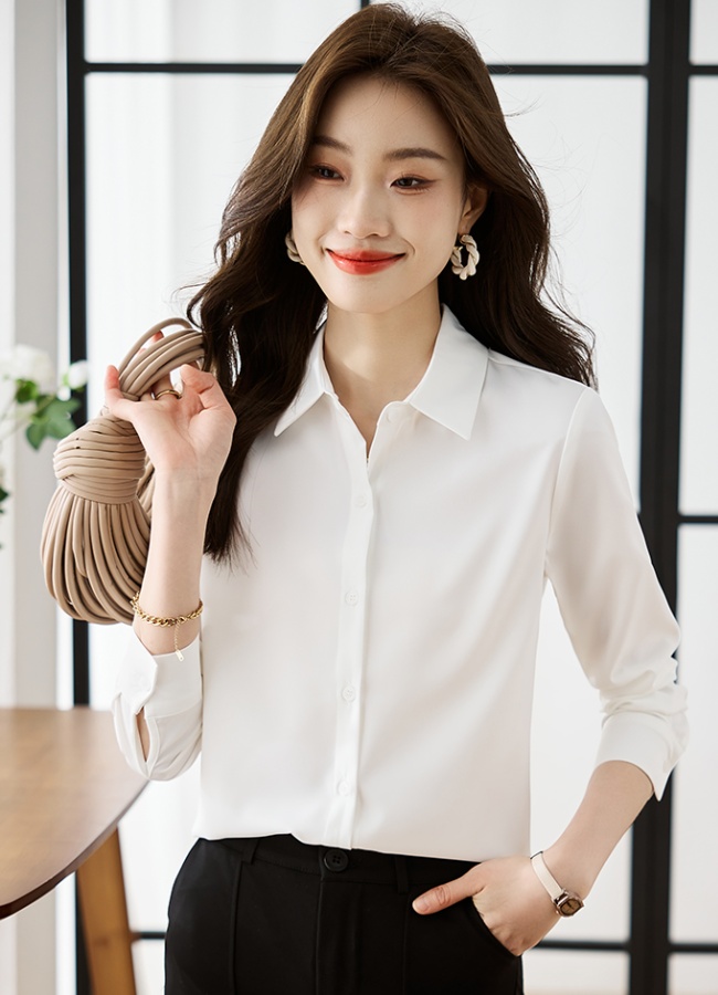 Simple green niche tops satin profession shirt for women