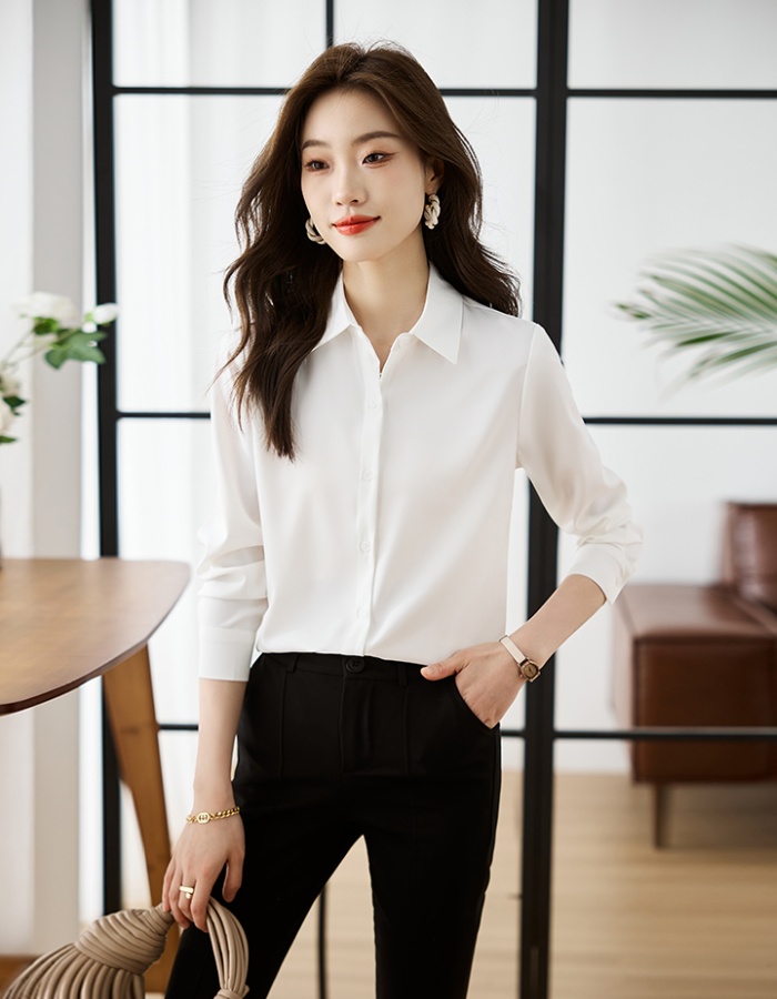 Simple green niche tops satin profession shirt for women