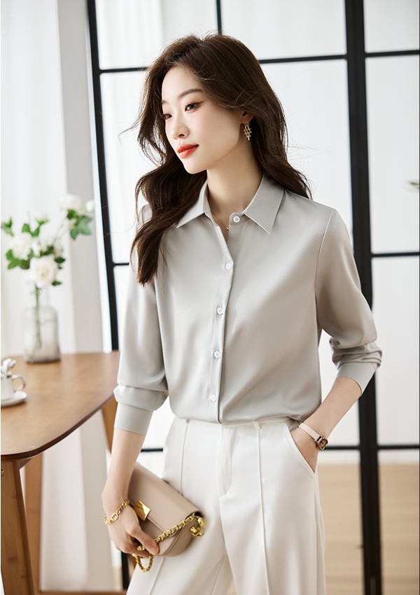 Simple green niche tops satin profession shirt for women