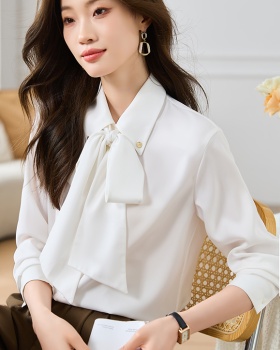 Long sleeve streamer chiffon bow shirt for women