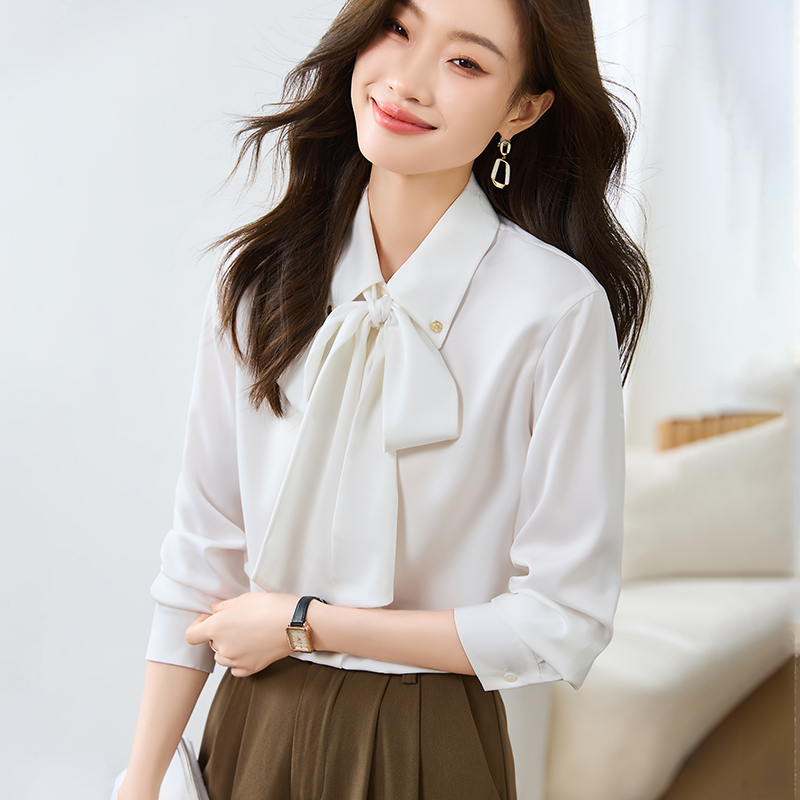 Long sleeve streamer chiffon bow shirt for women