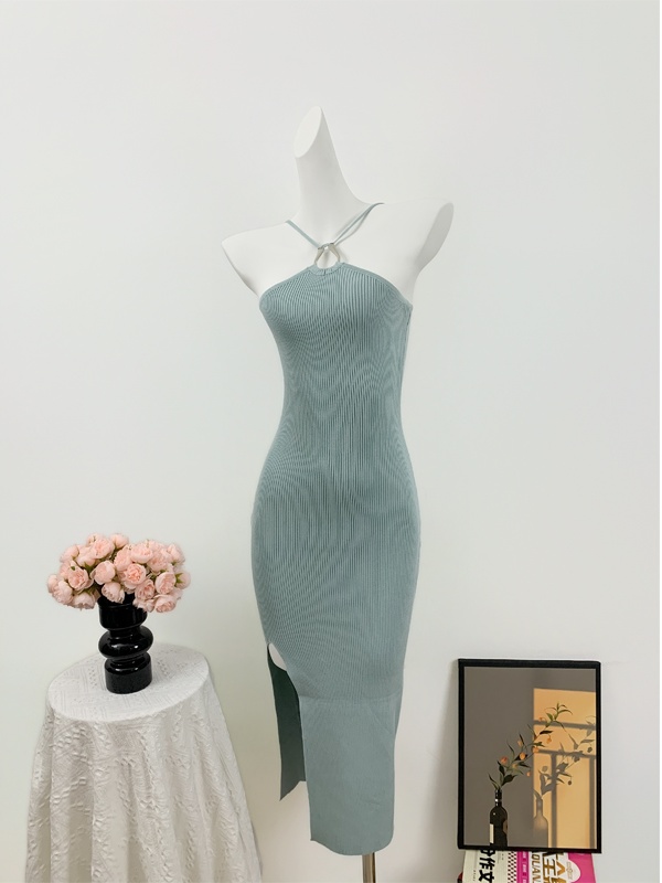 Summer split knitted package hip enticement France style dress