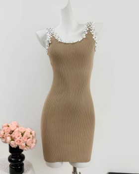 Knitted package hip slim France style dress for women