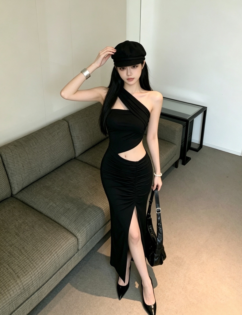 Temperament shoulder formal dress sexy long dress for women