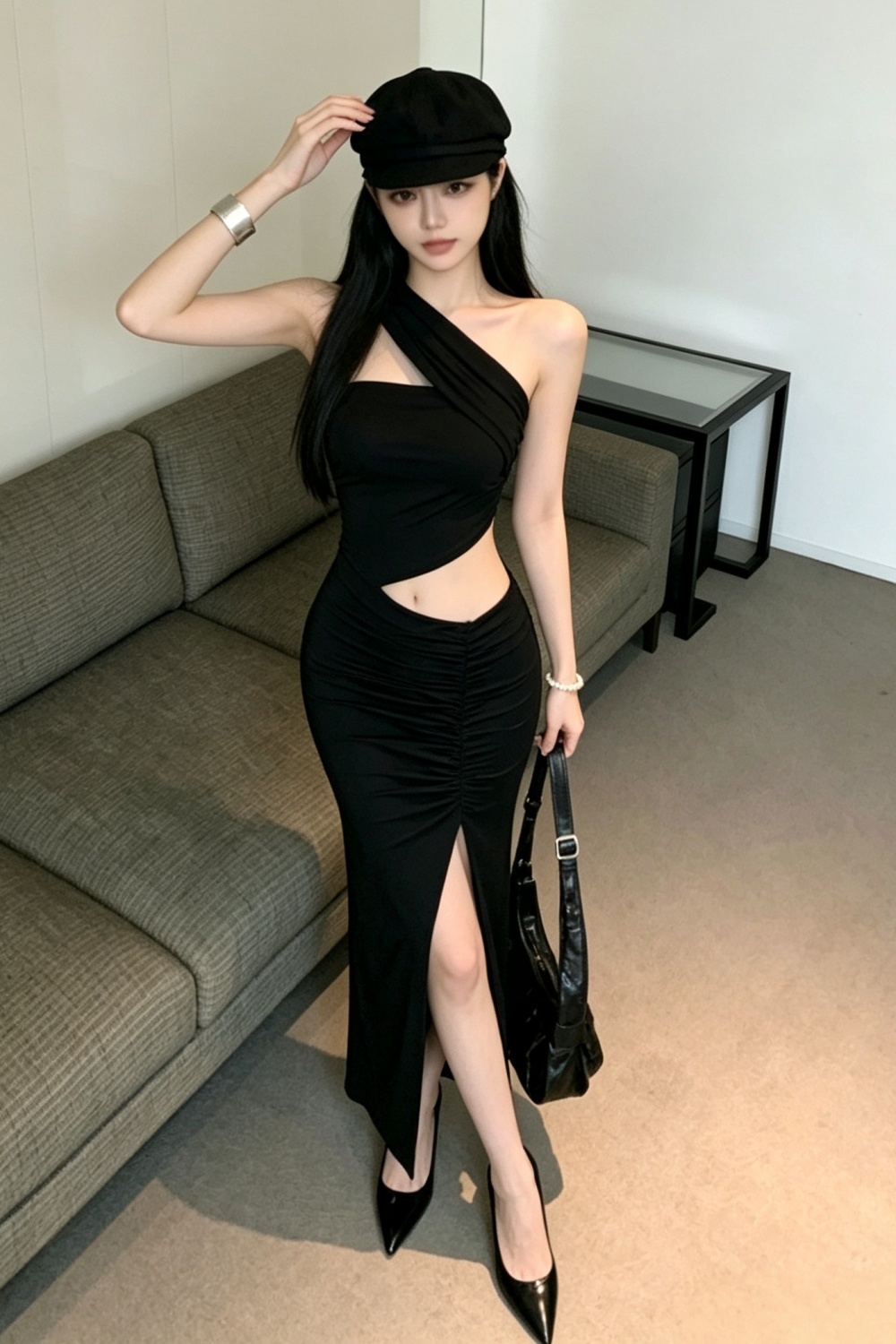 Temperament shoulder formal dress sexy long dress for women