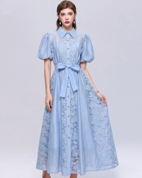 Lace light luxury long dress puff sleeve formal dress