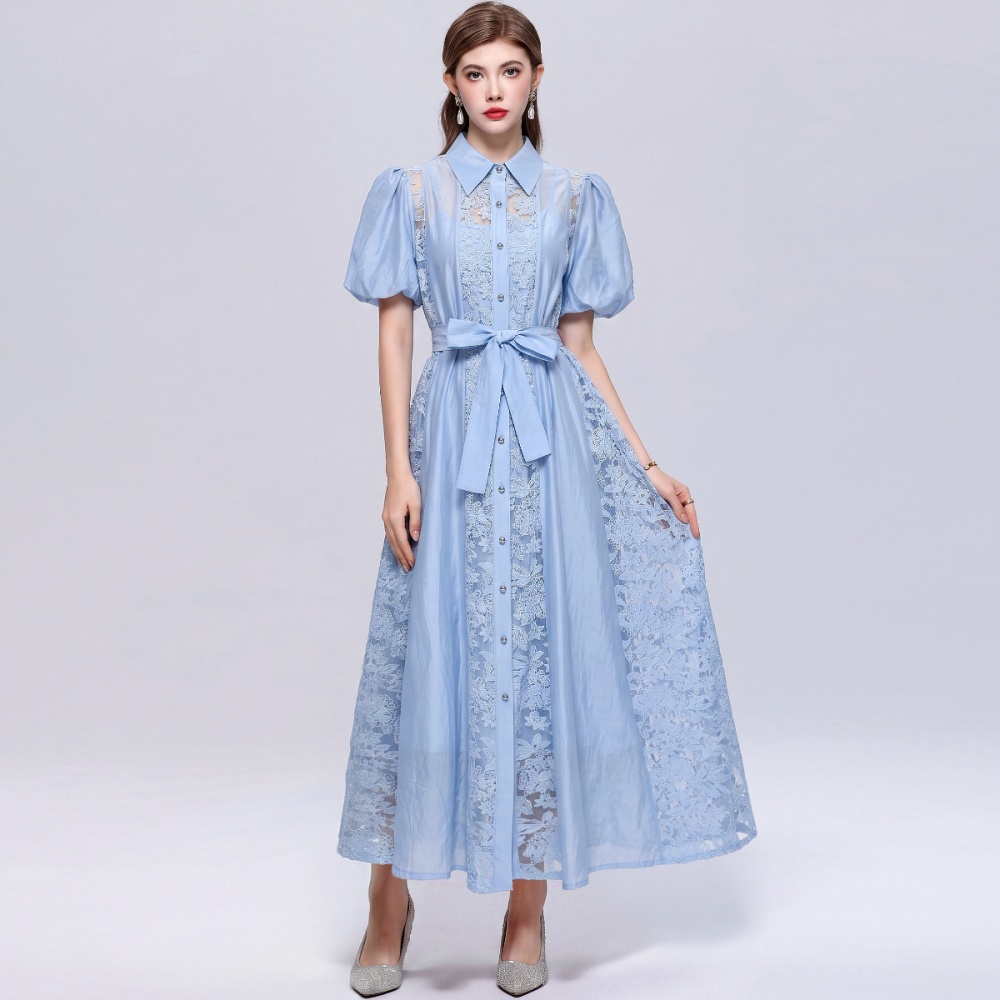 Lace light luxury long dress puff sleeve formal dress