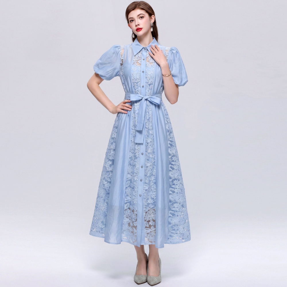 Lace light luxury long dress puff sleeve formal dress