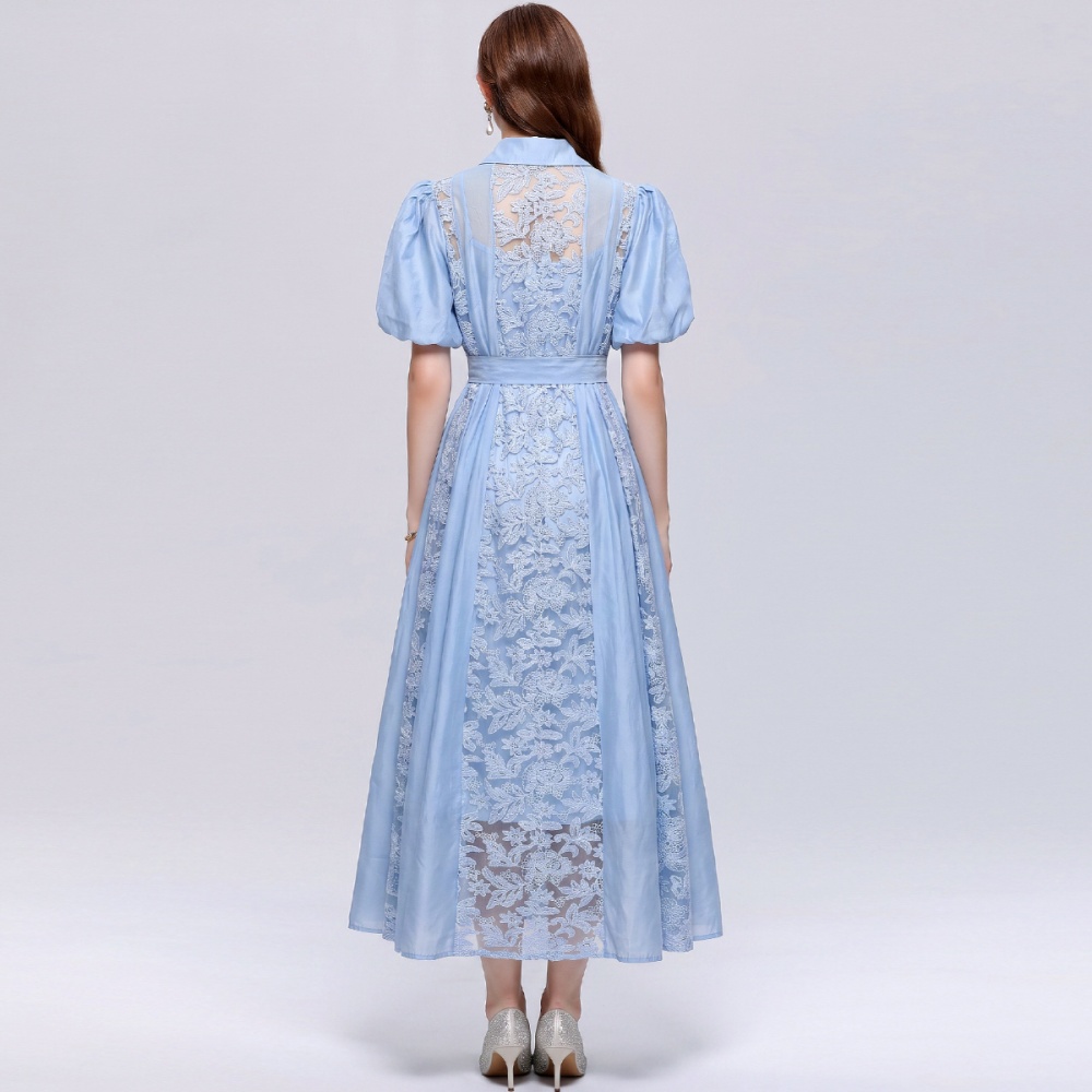 Lace light luxury long dress puff sleeve formal dress