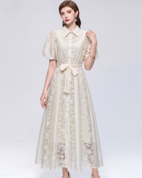 Lace embroidery dress loose waist long dress