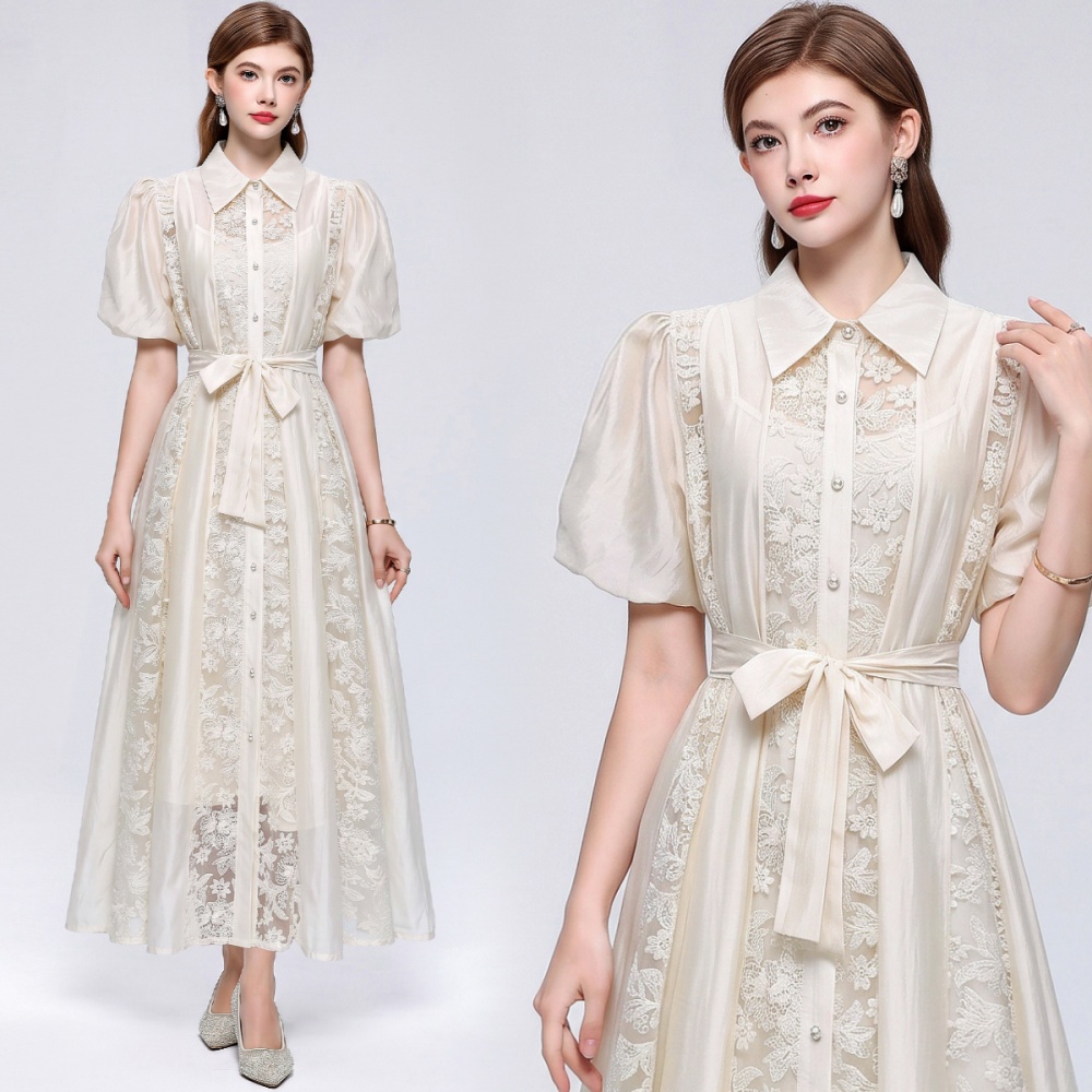Lace embroidery dress loose waist long dress