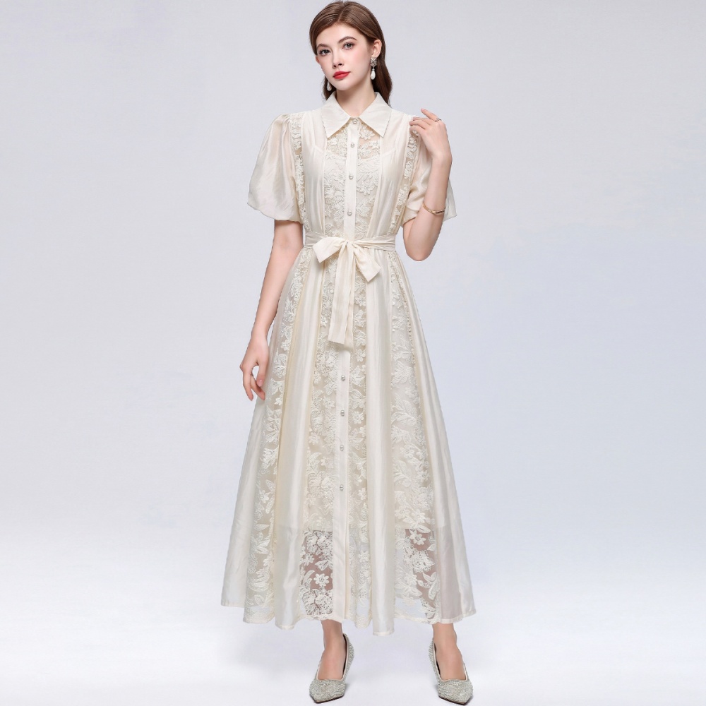 Lace embroidery dress loose waist long dress
