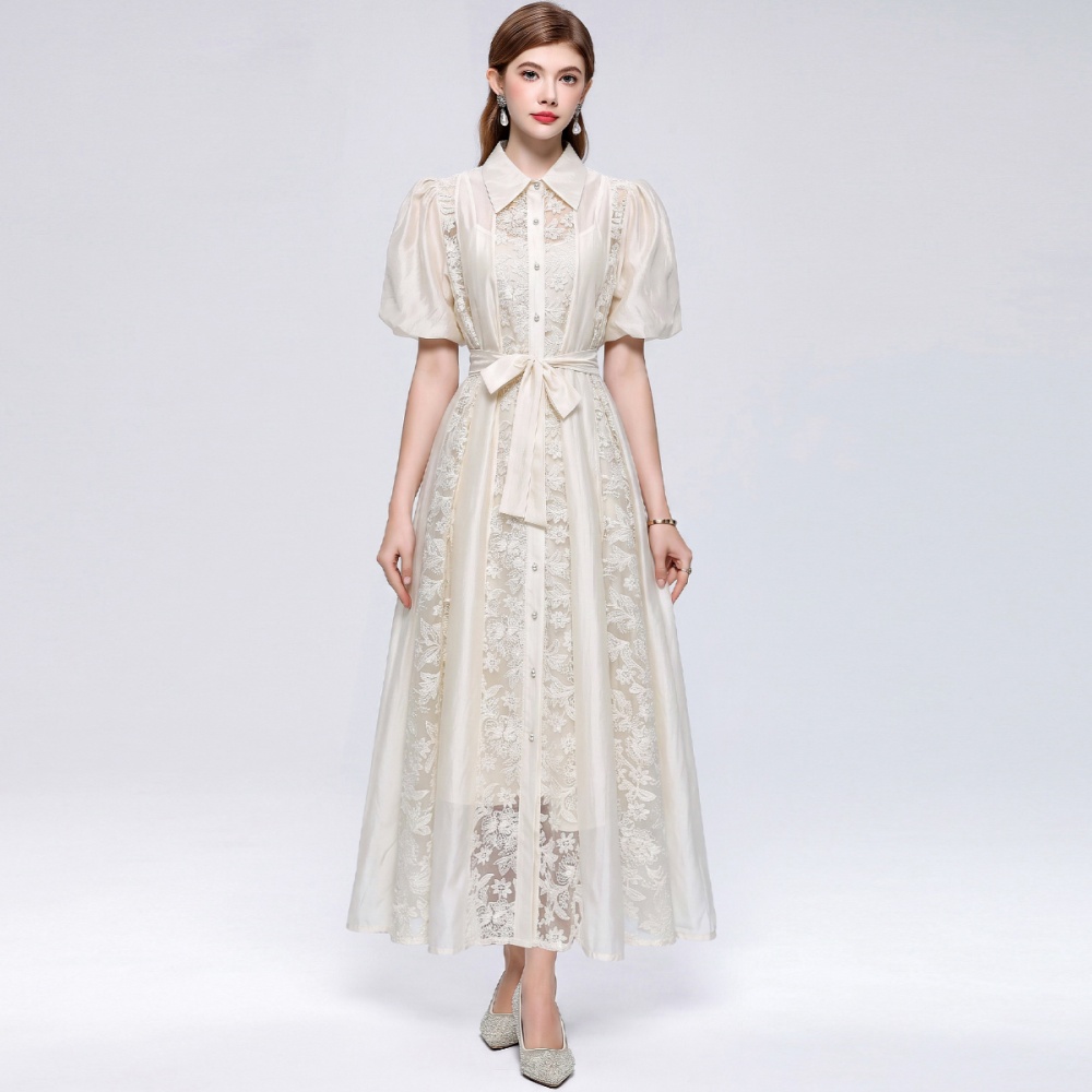 Lace embroidery dress loose waist long dress