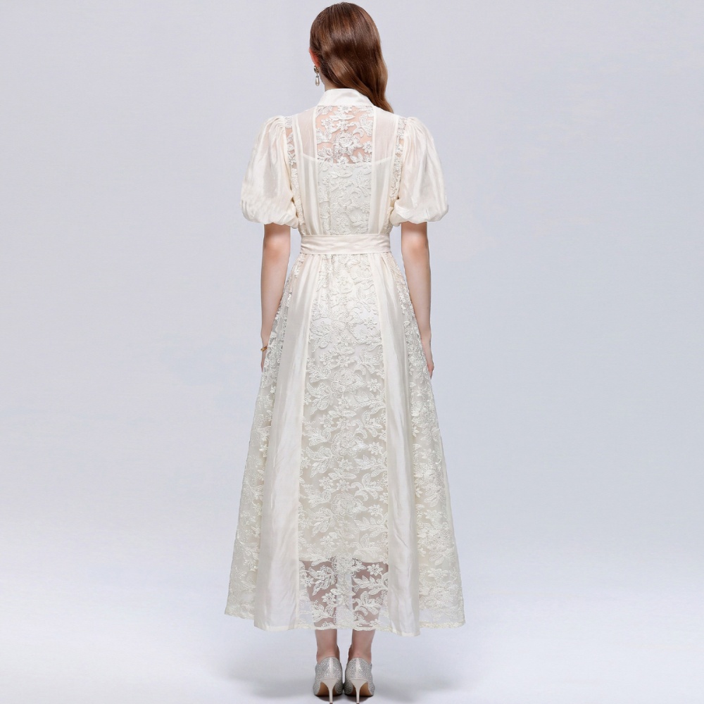 Lace embroidery dress loose waist long dress